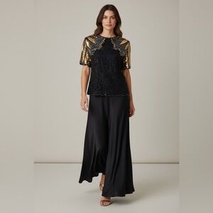 Lawrence Kazar ladies sequin beaded short sleeve top large, very good condition